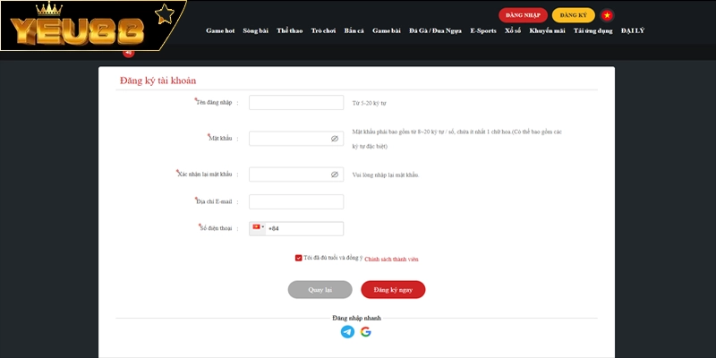Hướng dẫn đăng ký Yeu88