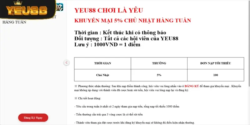 Khuyến mãi 5% chủ nhật